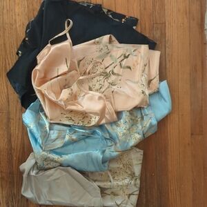 Set Of 4 Silky Cowl Neck PJ Slip Dresses With Matching Kimono